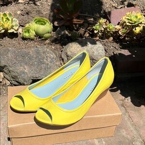 Cole Haan yellow patent leather wedge
